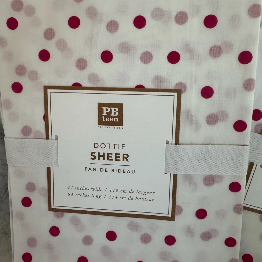 Pottery Barn Teen Dottie Sheer Curtain with Pink Polka Dots - Set of 2